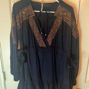 Free People Navy/Bronze beading Dress Size Small